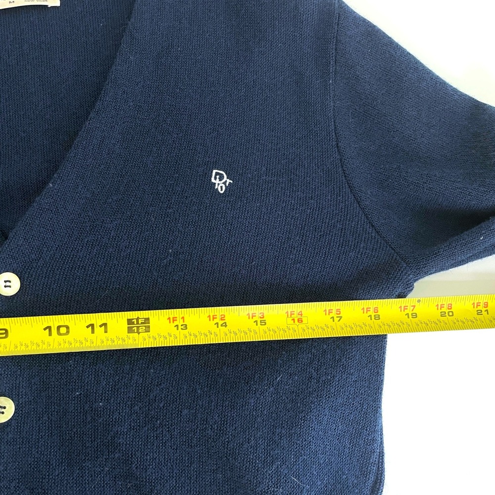Vintage 80s Christian Dior Monsieur Navy Blue Cardigan Sweater Grandpa Mens M - Picture 8 of 8